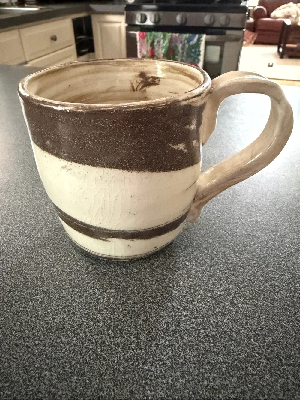 Handmade Ceramic Mug with Brown and Cream Bands